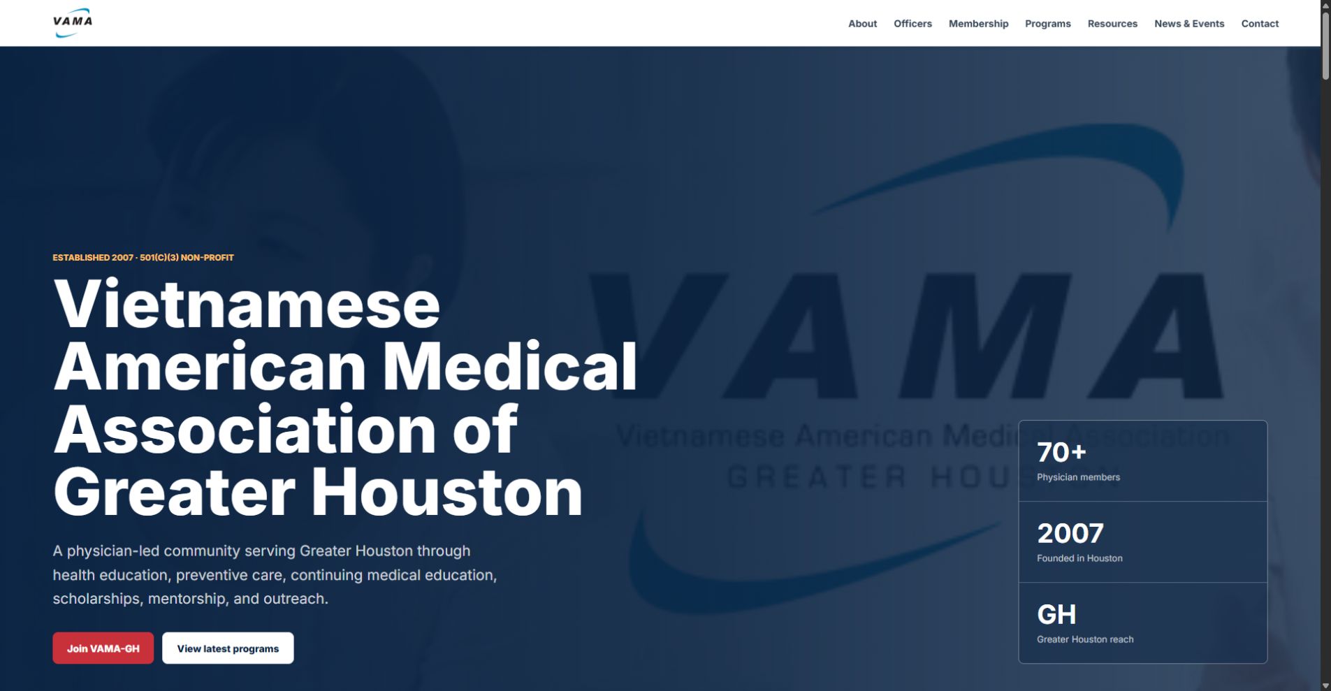 VAMA-GH rebranded website interface